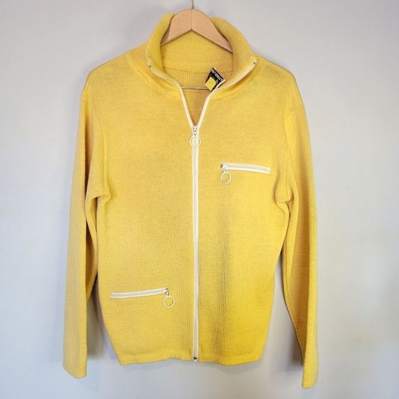 Vintage Tundra Pure Wool Yellow Zip-Up Sweater Made in Canada medium - Picture 10 of 12